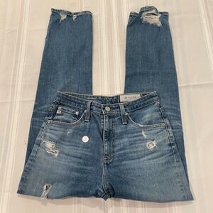 AG Adriano Goldschmied The Phoebe High Waisted Taper Leg Jeans Blue Distress 26R